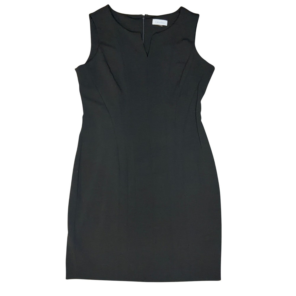 Calvin Klein Sheath Dress Womens 12P Black Sleeveless V-Neck